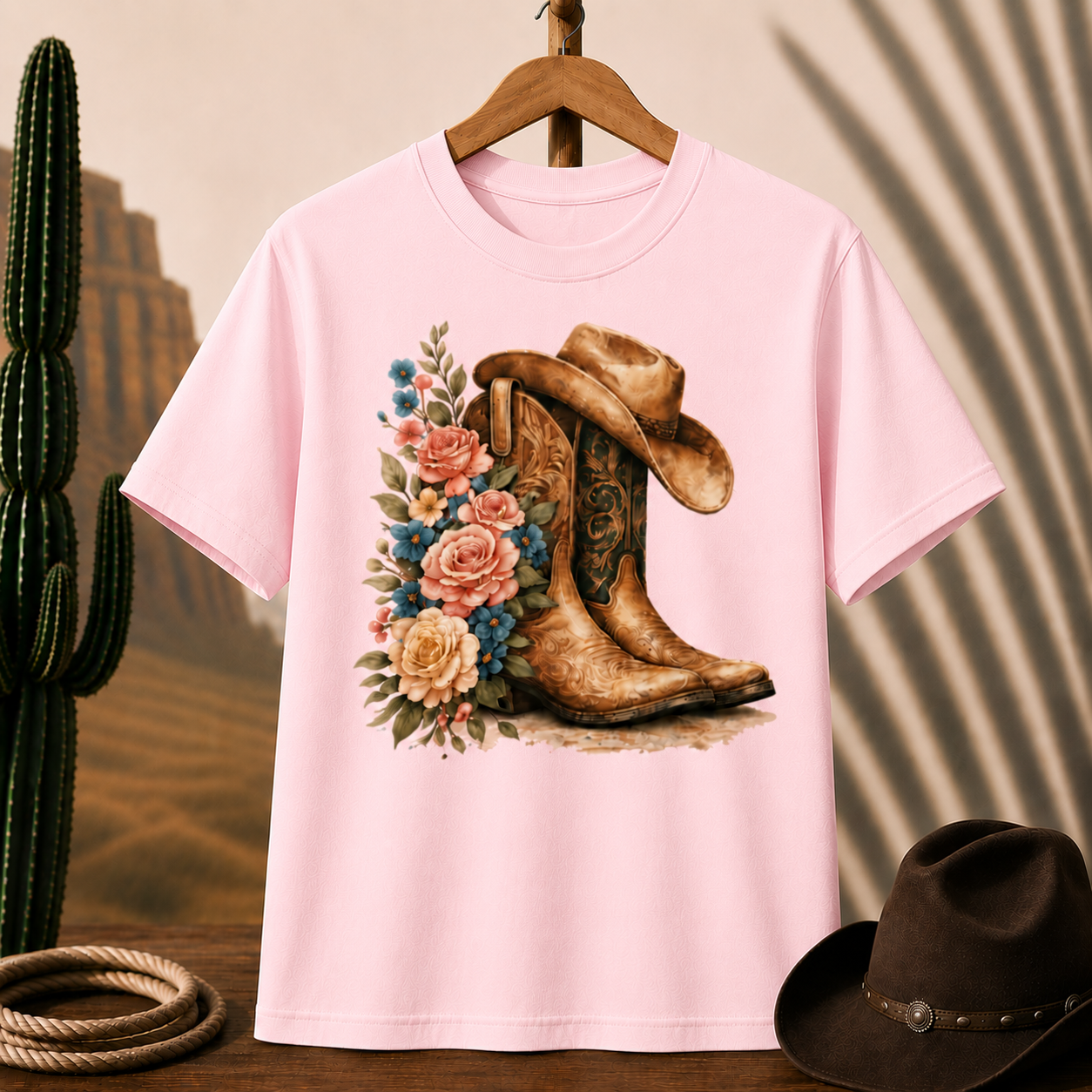 Cowboy Boots & Roses T-Shirt — Western Floral Graphic Tee