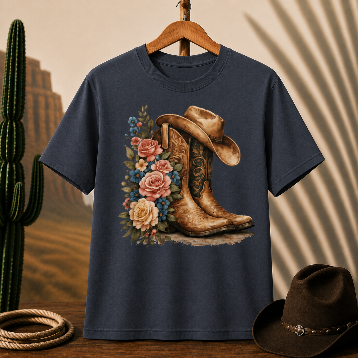 Cowboy Boots & Roses T-Shirt — Western Floral Graphic Tee