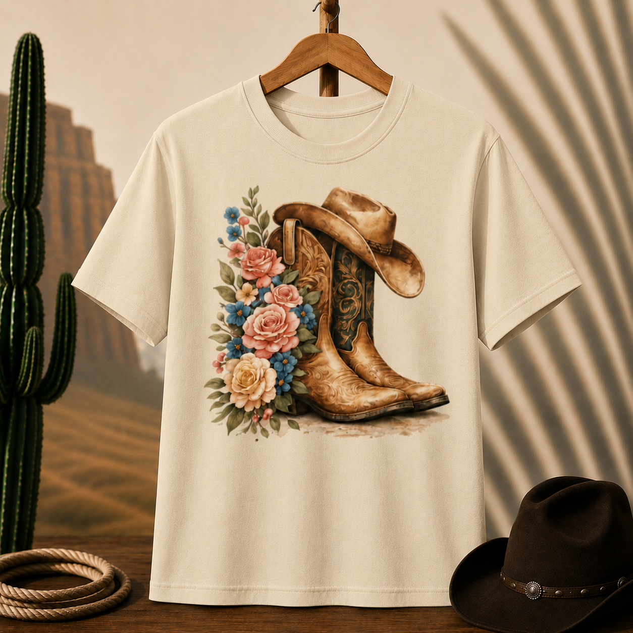 Cowboy Boots & Roses T-Shirt — Western Floral Graphic Tee