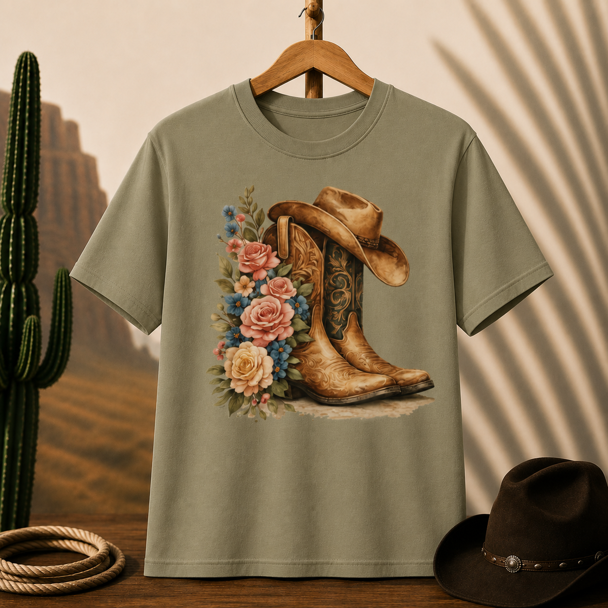 Cowboy Boots & Roses T-Shirt — Western Floral Graphic Tee