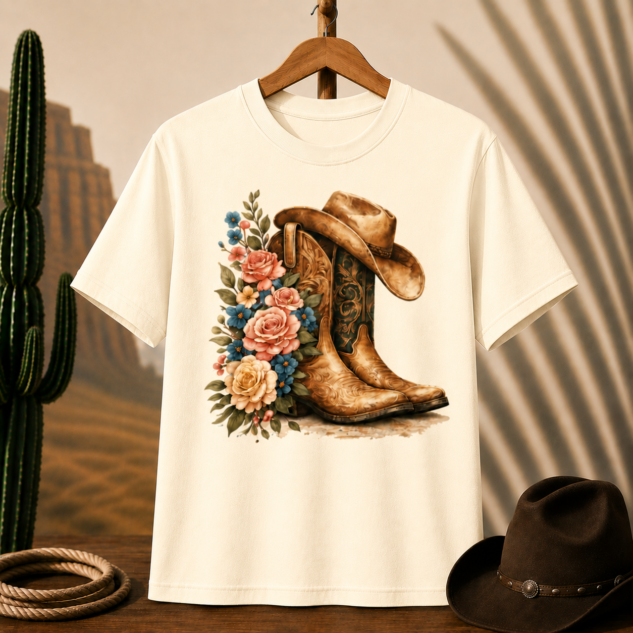 Cowboy Boots & Roses T-Shirt — Western Floral Graphic Tee