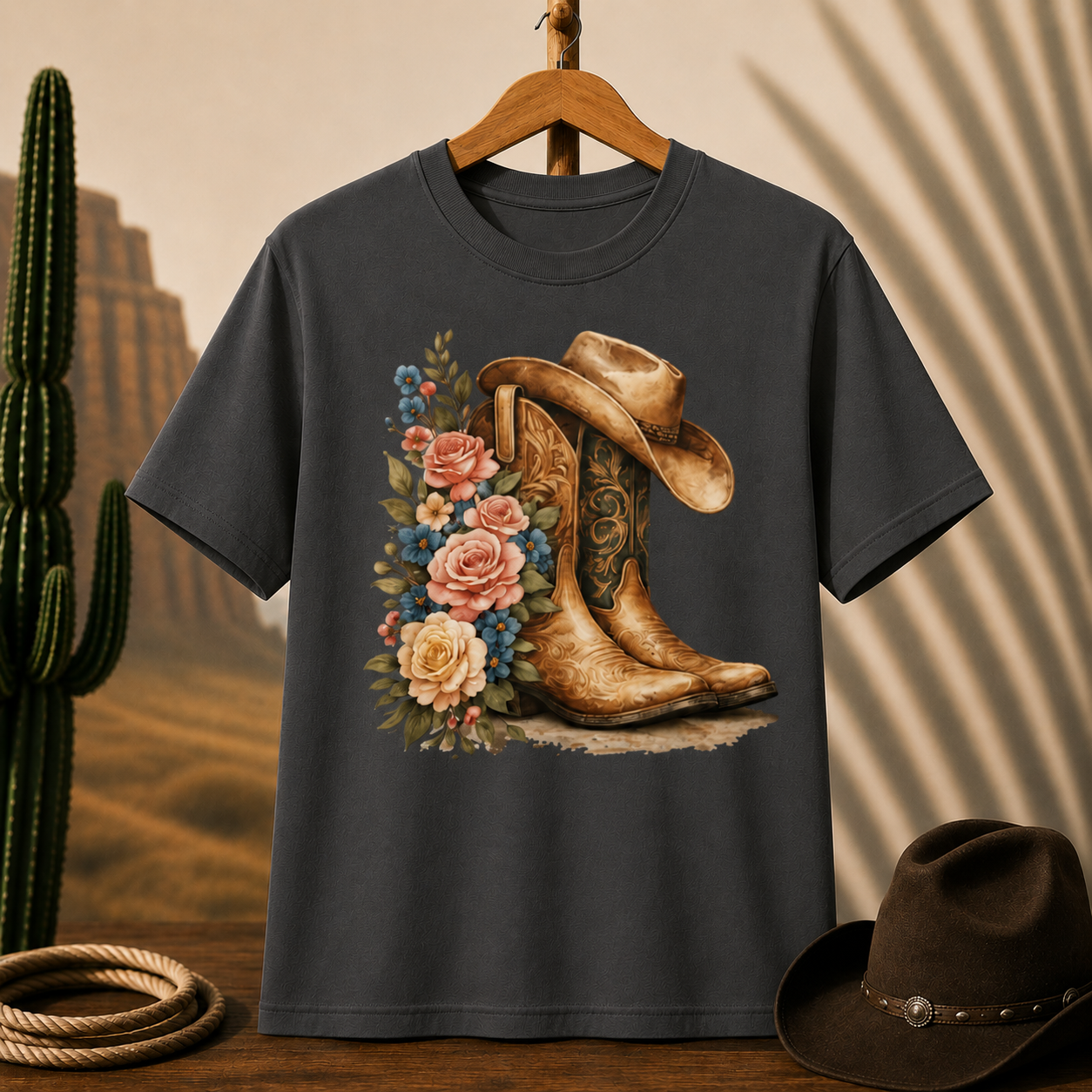 Cowboy Boots & Roses T-Shirt — Western Floral Graphic Tee