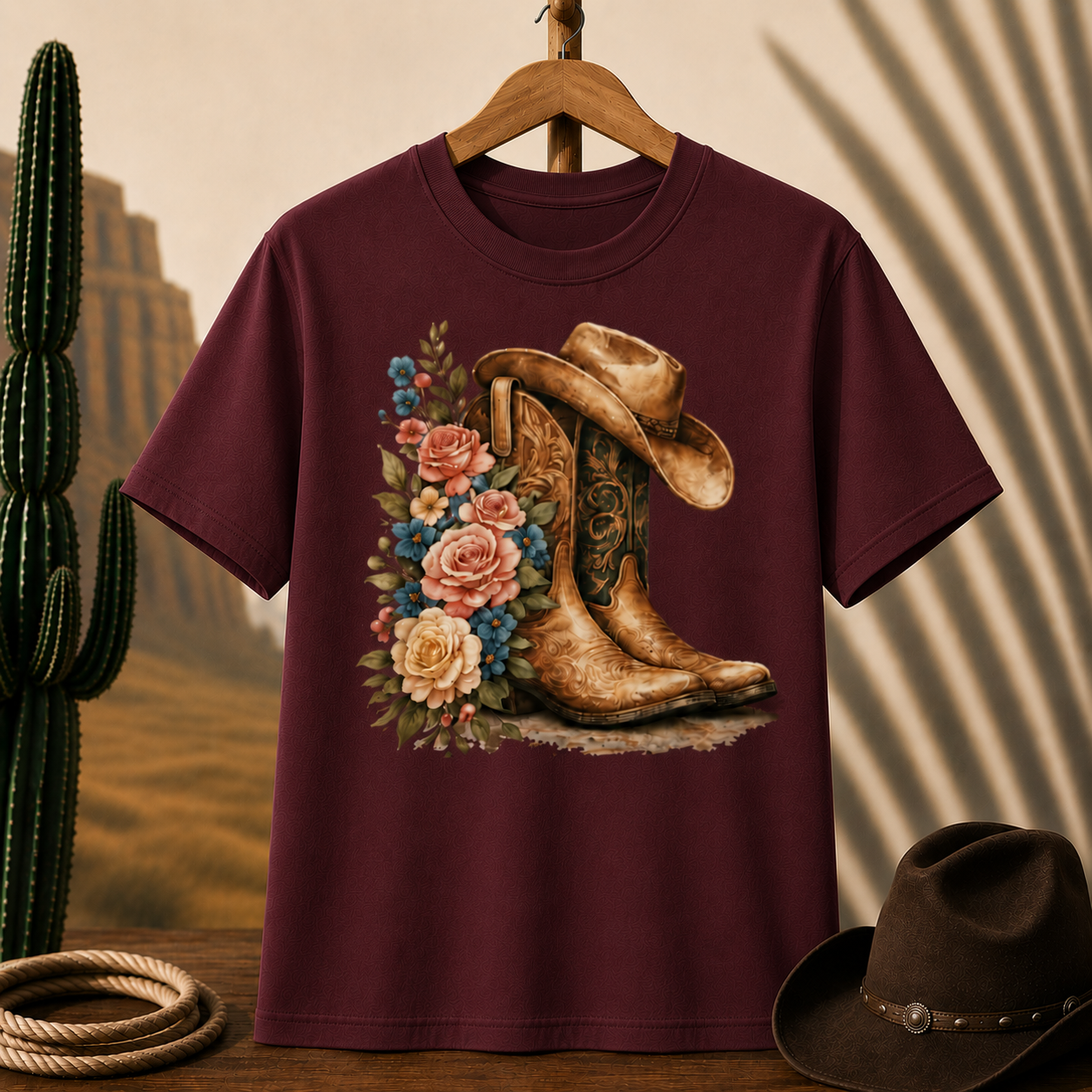Cowboy Boots & Roses T-Shirt — Western Floral Graphic Tee