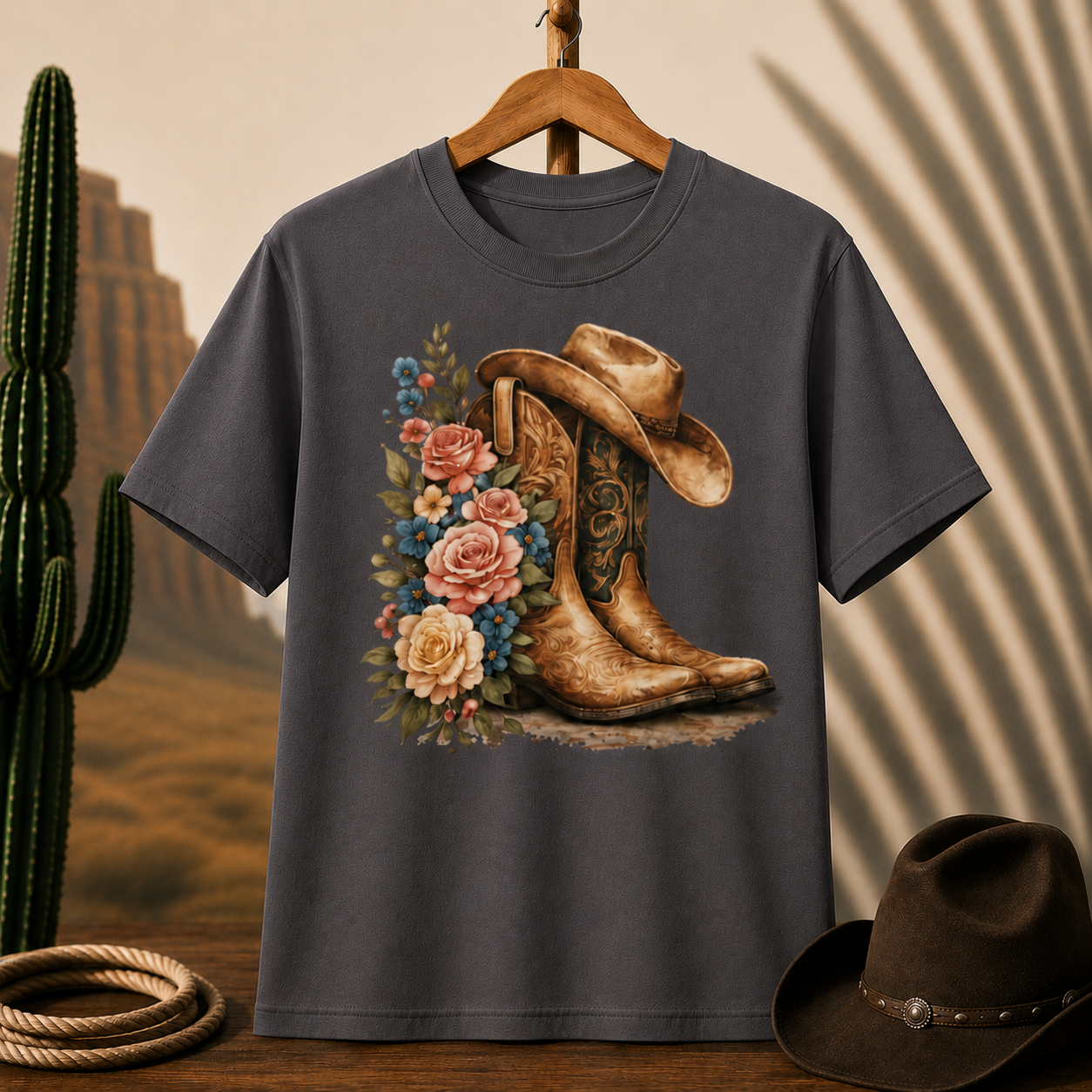 Cowboy Boots & Roses T-Shirt — Western Floral Graphic Tee