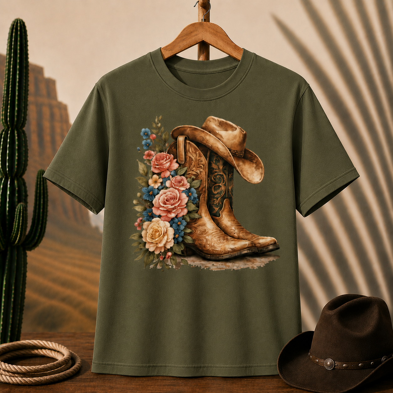 Cowboy Boots & Roses T-Shirt — Western Floral Graphic Tee