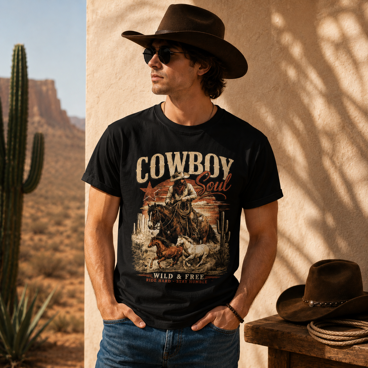Cowboy Soul Graphic Tee – "Wild & Free" Western Rodeo T-Shirt