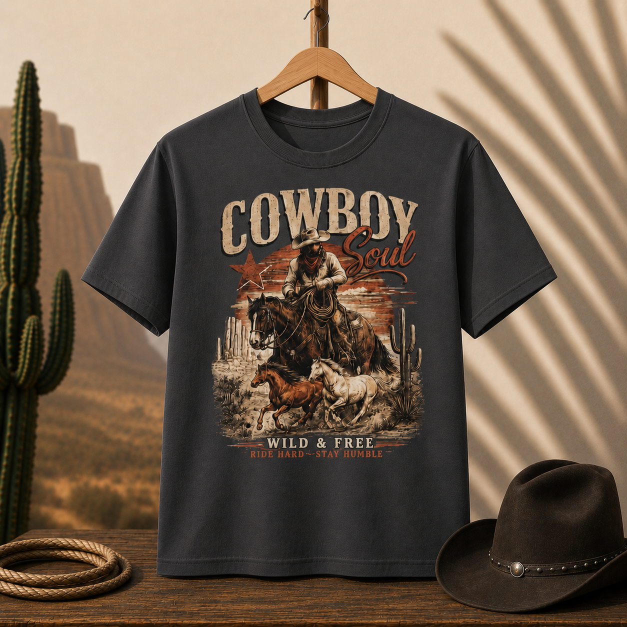 Cowboy Soul Graphic Tee – "Wild & Free" Western Rodeo T-Shirt