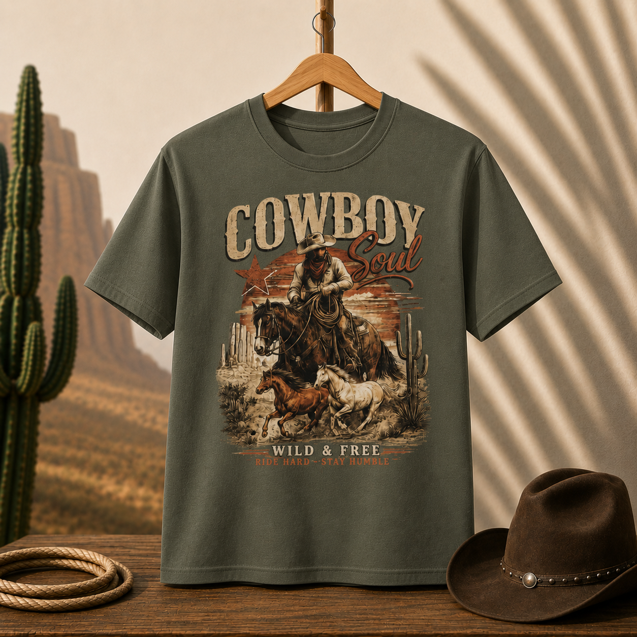 Cowboy Soul Graphic Tee – "Wild & Free" Western Rodeo T-Shirt