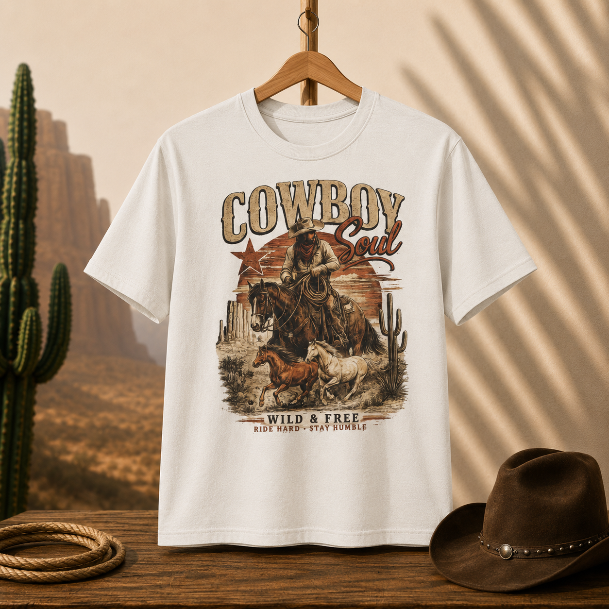 Cowboy Soul Graphic Tee – "Wild & Free" Western Rodeo T-Shirt