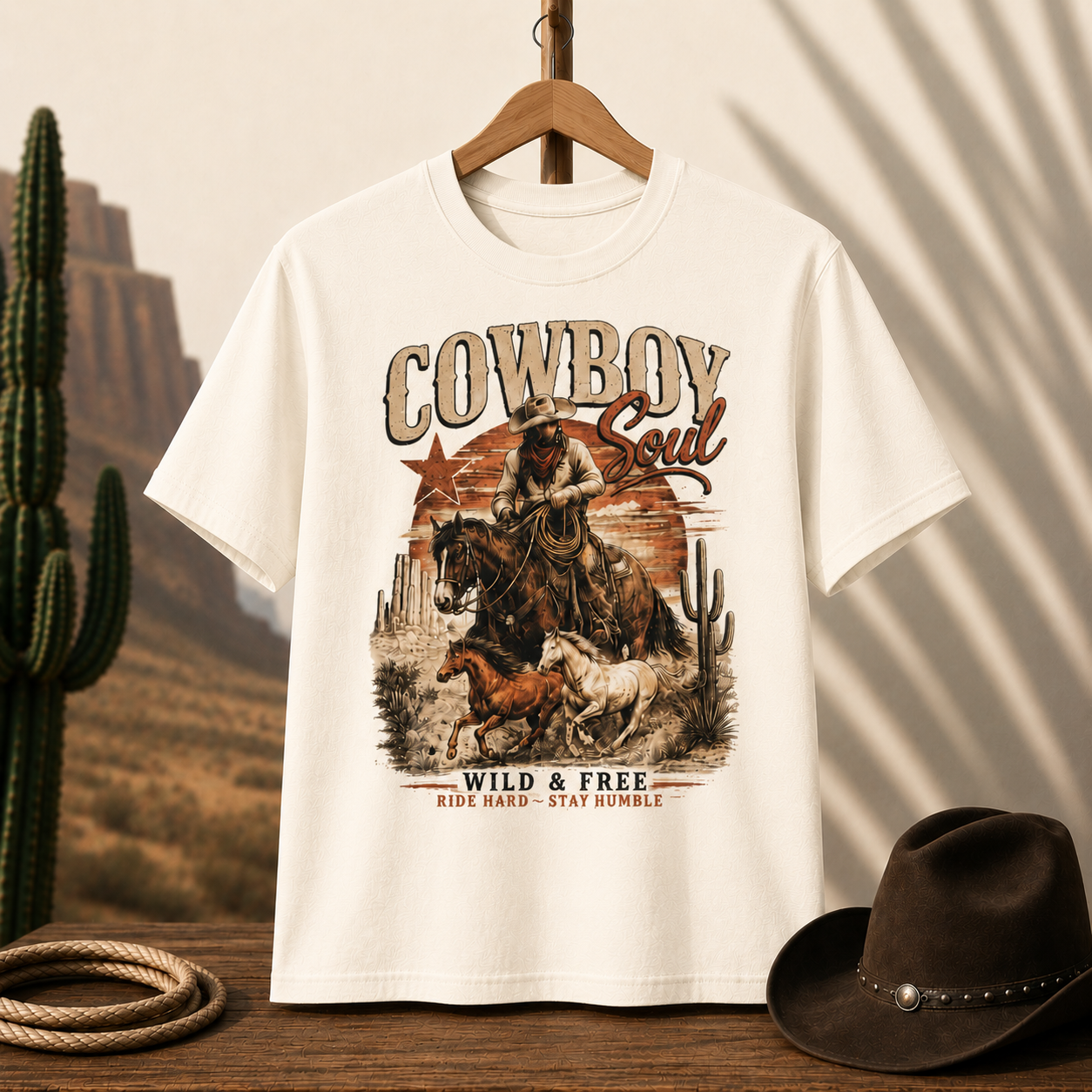 Cowboy Soul Graphic Tee – "Wild & Free" Western Rodeo T-Shirt
