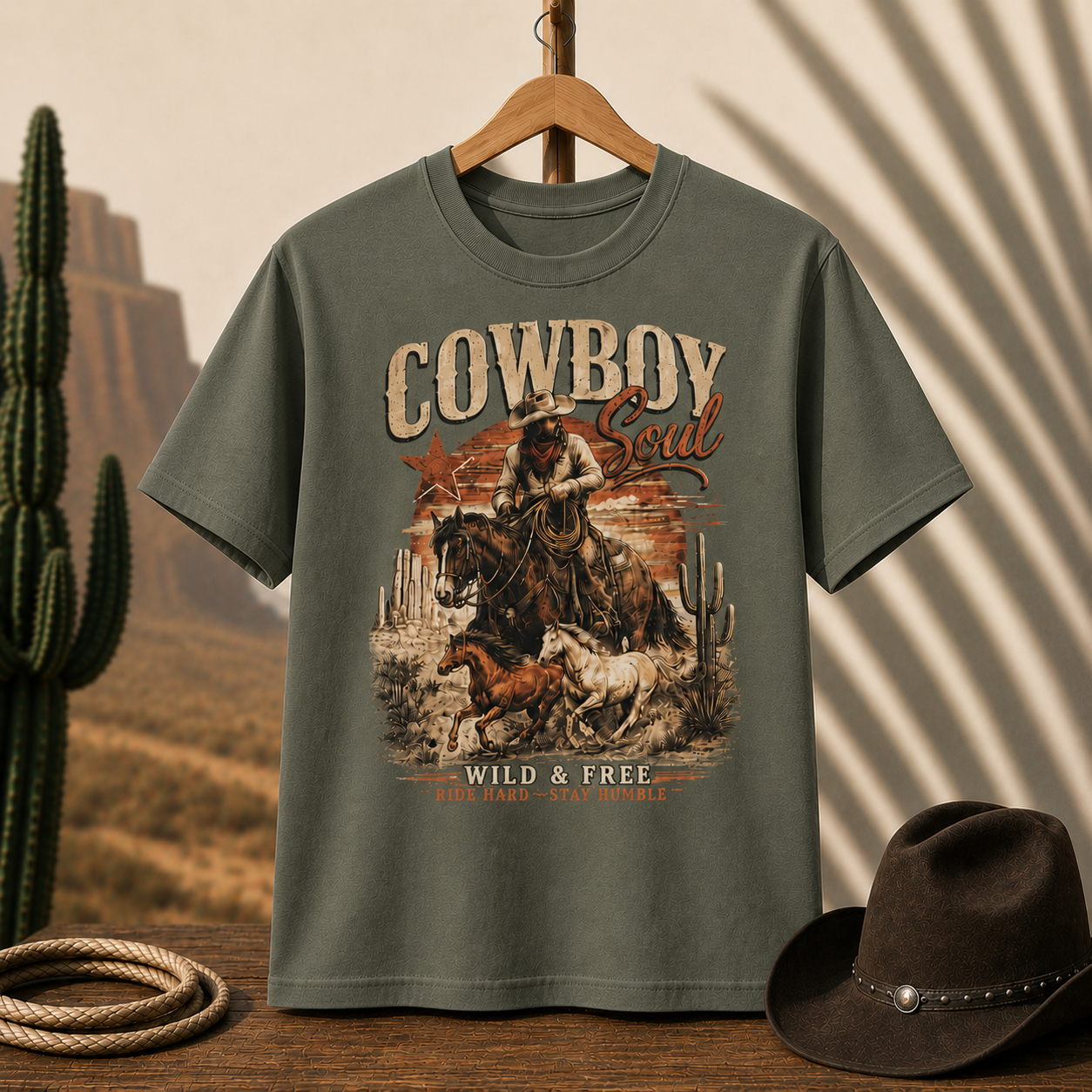 Cowboy Soul Graphic Tee – "Wild & Free" Western Rodeo T-Shirt