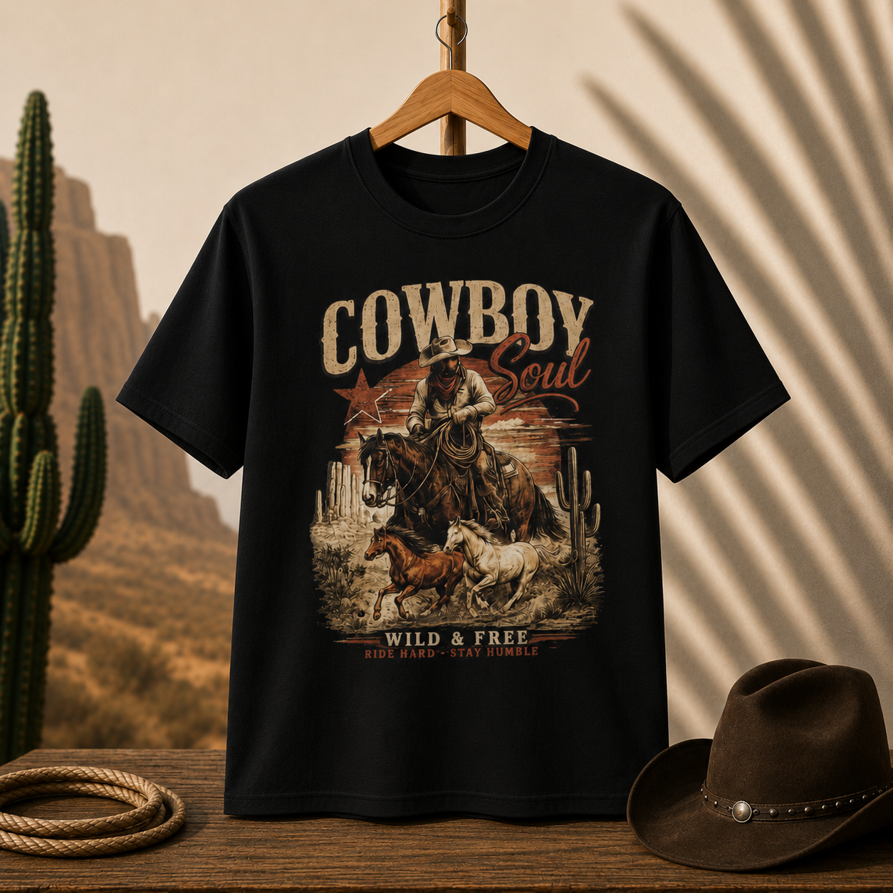 Cowboy Soul Graphic Tee – "Wild & Free" Western Rodeo T-Shirt