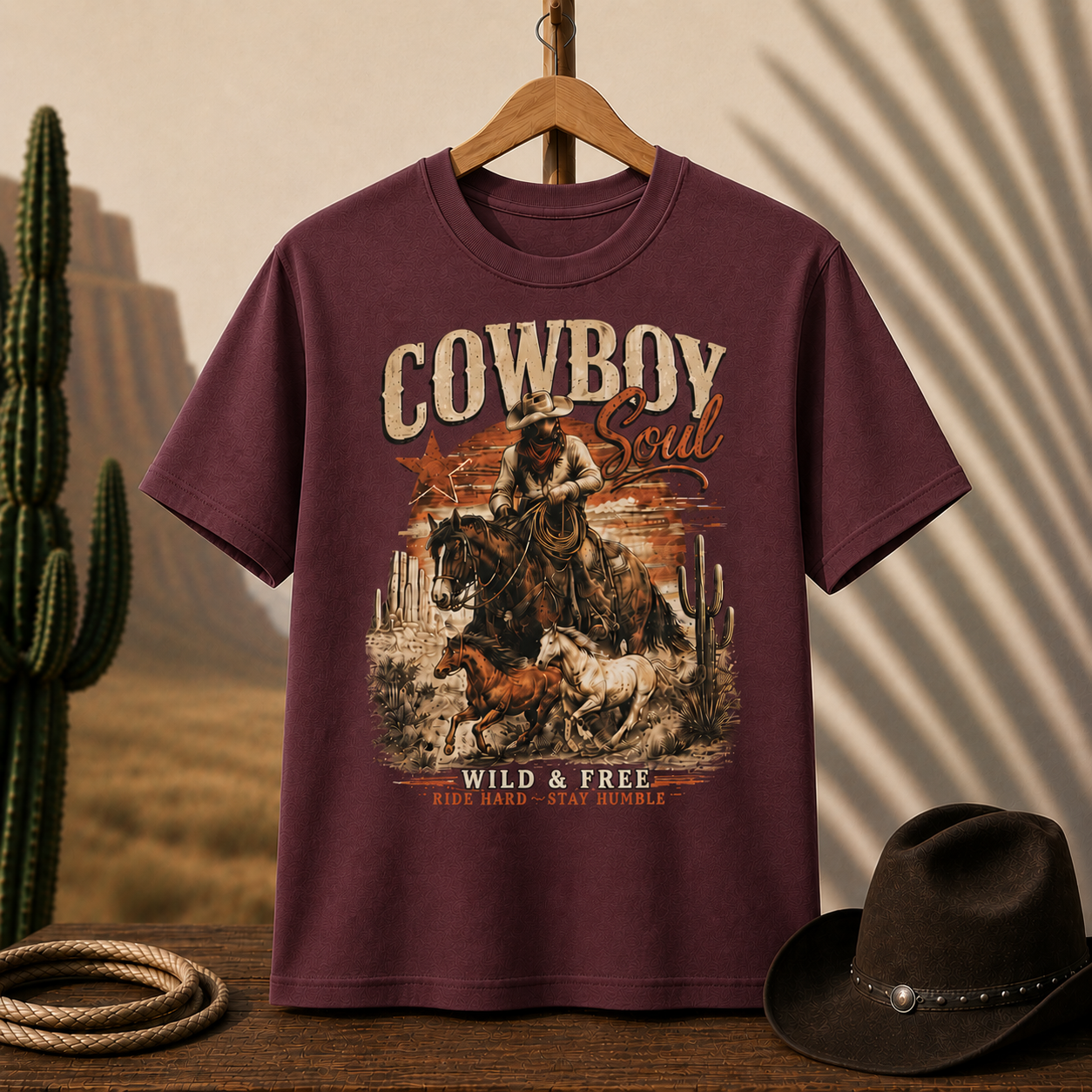 Cowboy Soul Graphic Tee – "Wild & Free" Western Rodeo T-Shirt