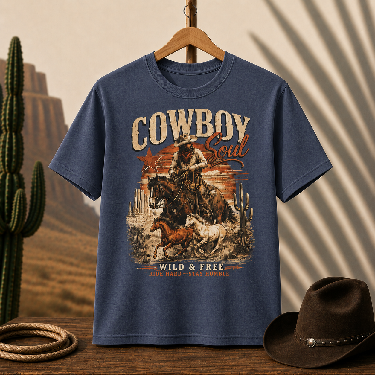 Cowboy Soul Graphic Tee – "Wild & Free" Western Rodeo T-Shirt