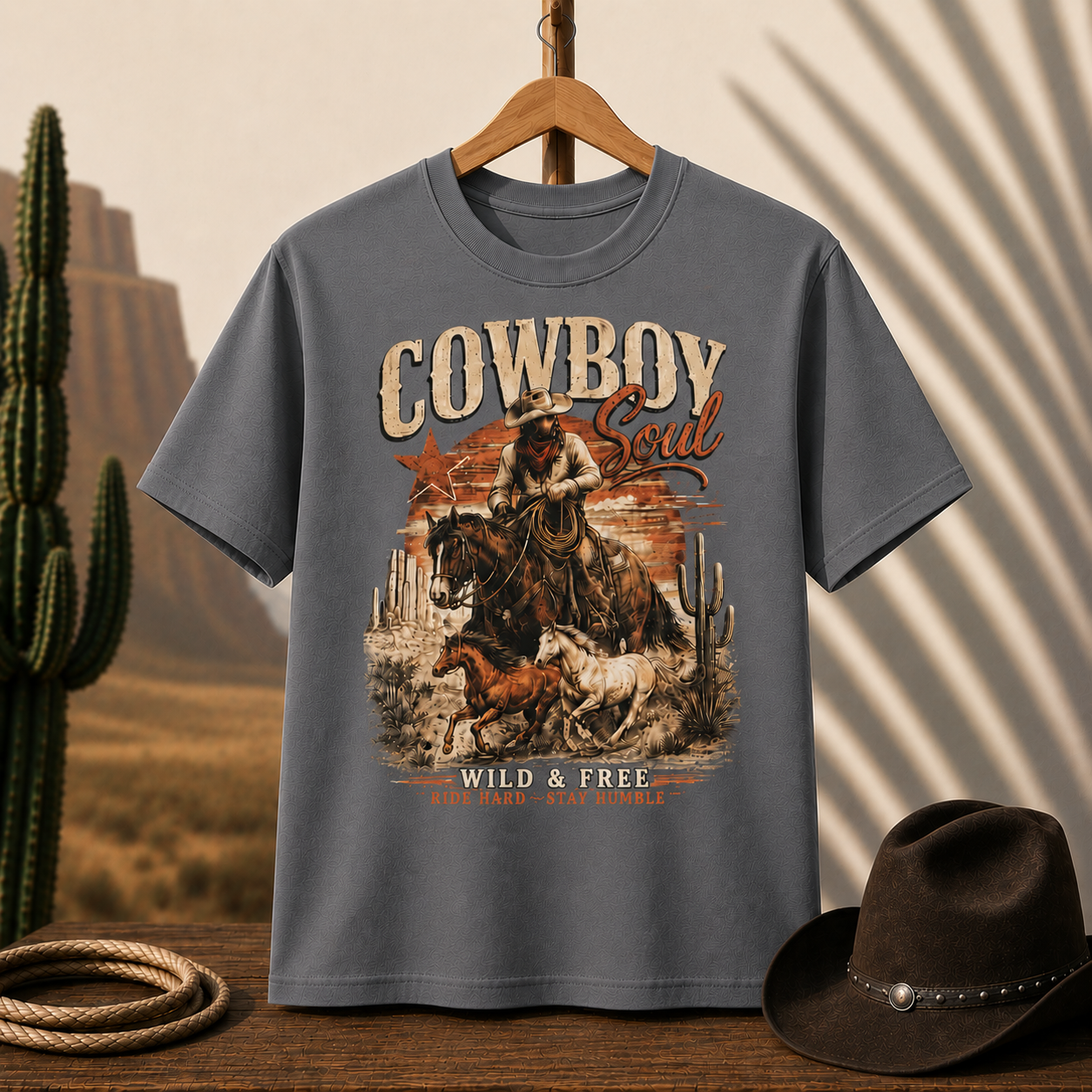 Cowboy Soul Graphic Tee – "Wild & Free" Western Rodeo T-Shirt