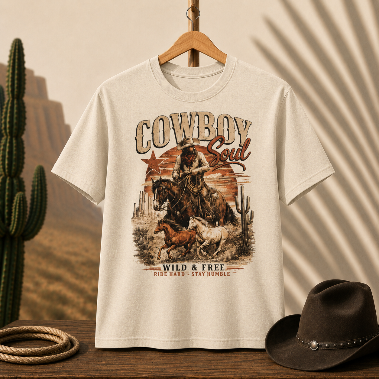 Cowboy Soul Graphic Tee – "Wild & Free" Western Rodeo T-Shirt