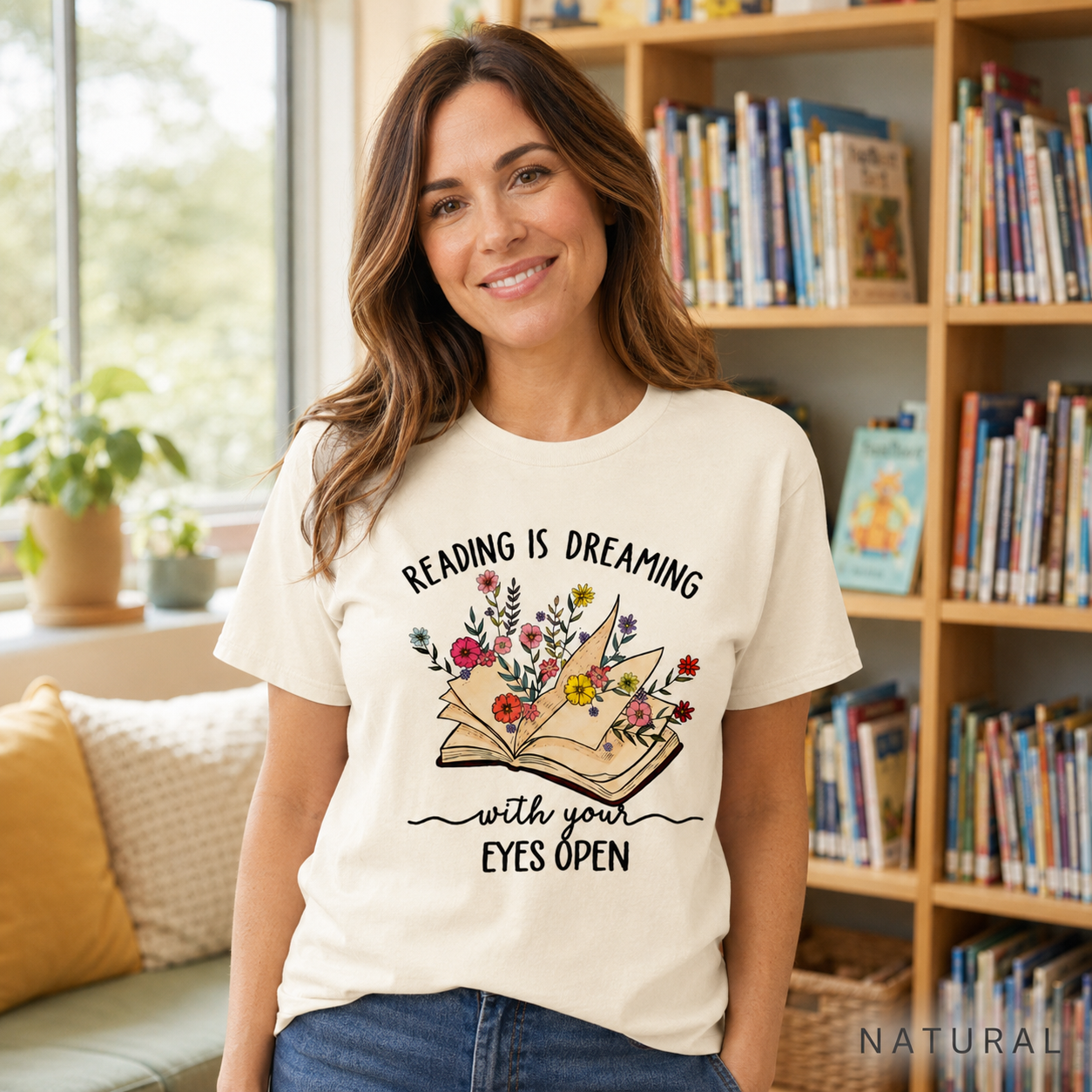 Reading Is Dreaming Tee — 'Reading Is Dreaming With Your Eyes Open' Floral Book Shirt