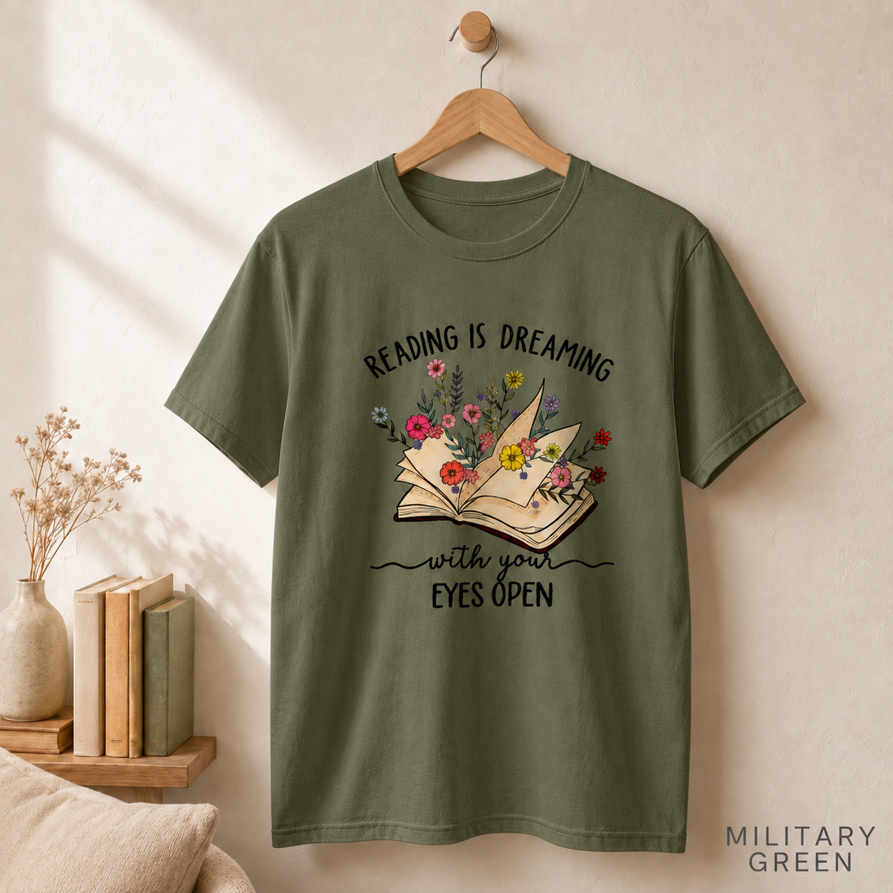 Reading Is Dreaming Tee — 'Reading Is Dreaming With Your Eyes Open' Floral Book Shirt