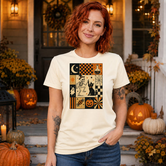 Retro Skeleton and Black Cat Tee