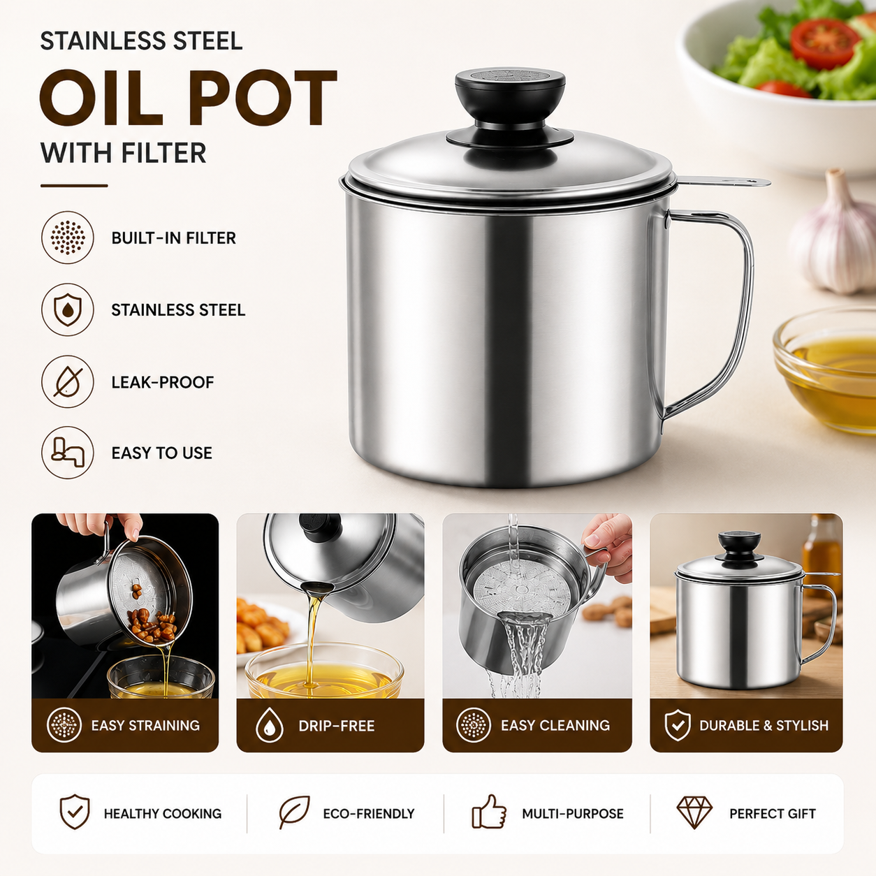 Stainless Oil Filter Pot