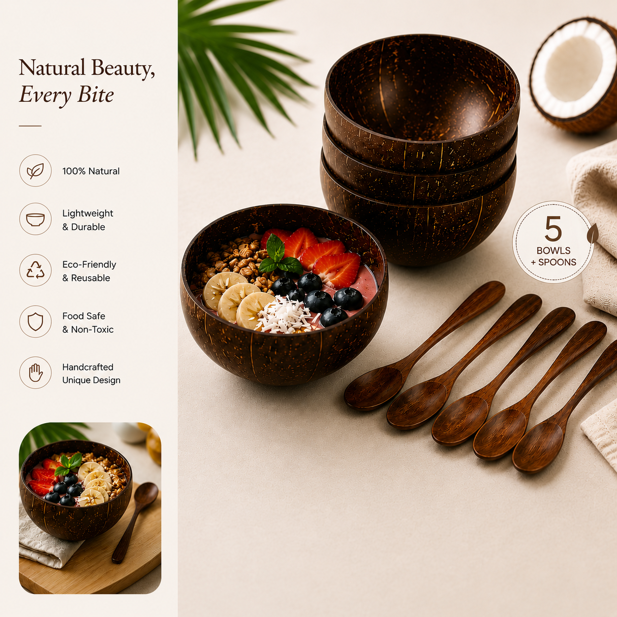 Natural Coconut Bowl Set