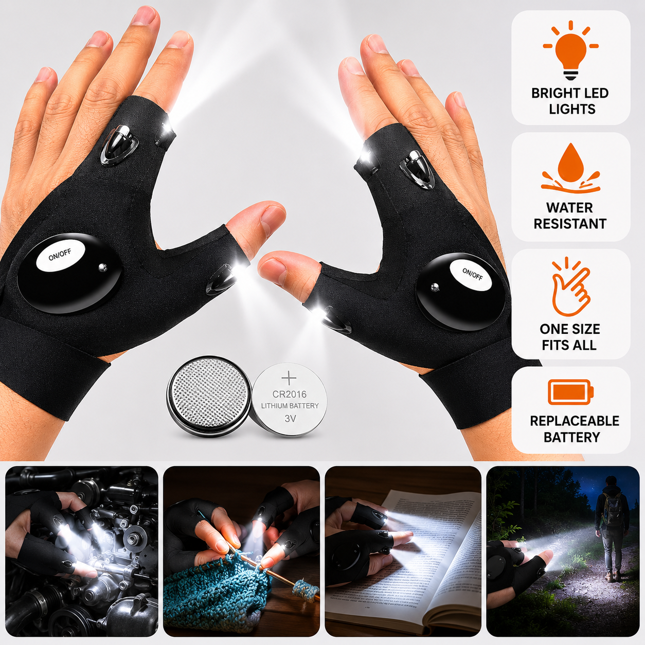 LED Finger Flashlight Gloves