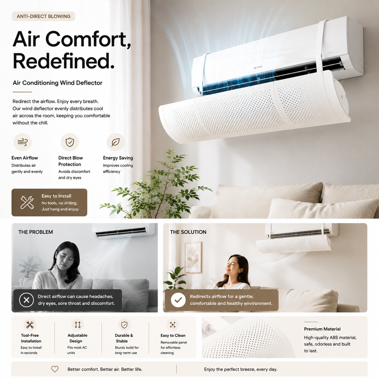 Adjustable AC Wind Deflector