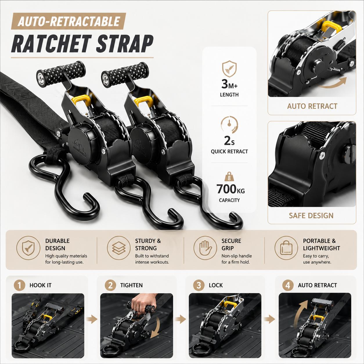 Retractable Ratchet Straps