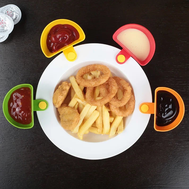 4Pcs Condiment Bowl Dip Clip Bowls Multi-Purpose Sauce Dish Tomato Sauce Vinegar Seasoning Container Household Kitchen Gadgets