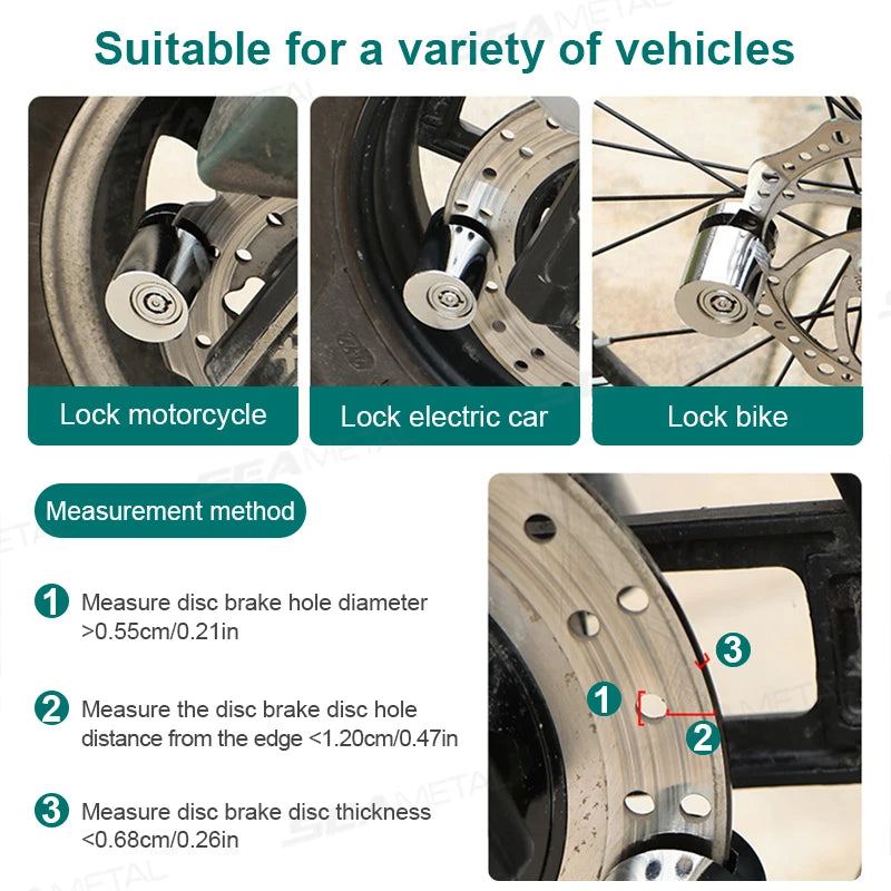 SEAMETAL Compact Motorcycle Disc Lock Anti-Rust Waterproof Alloy Keyless Press Brake Disc Lock for Scooter/Bicycle anti Theft