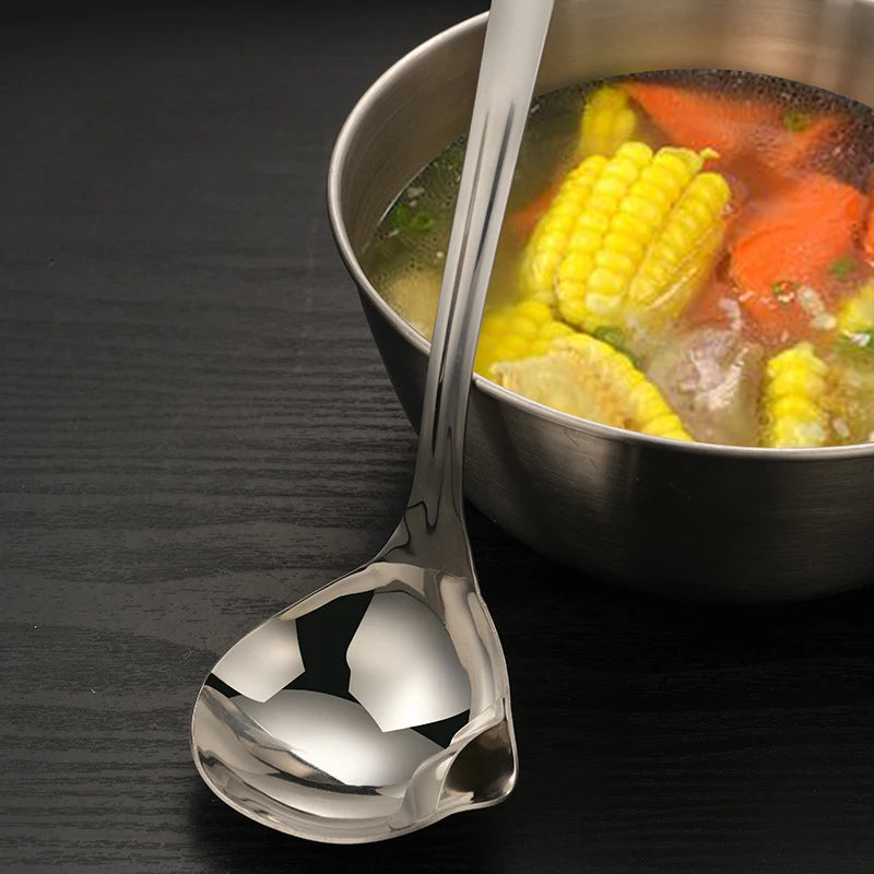 Stainless Steel Soup Fat Oil Separator Ladles Skimmer Spoon Soup Colander for Kitchen with Heat Insulation Anti-Scalding