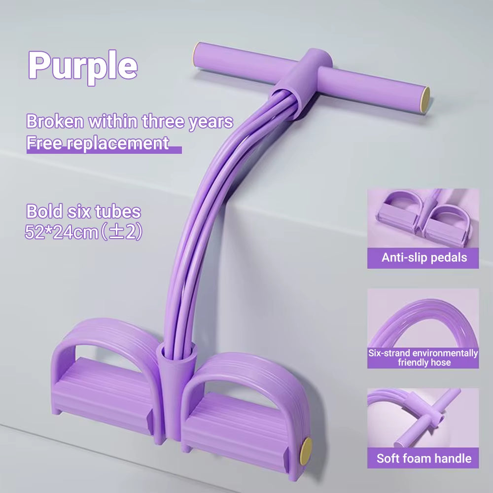 Puller Resistance Bands, 6 Tubes Elastic Yoga Pedal Puller Resistance Bands for Abdominal Waist Arm Leg Stretching Slimming Trai