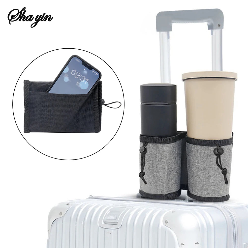 Travel Luggage Cup Holder Durable Free Hand Suitcase Drink Bag Travel Milk Tea Coffee Mugs Holder Fits All Suitcase Handles